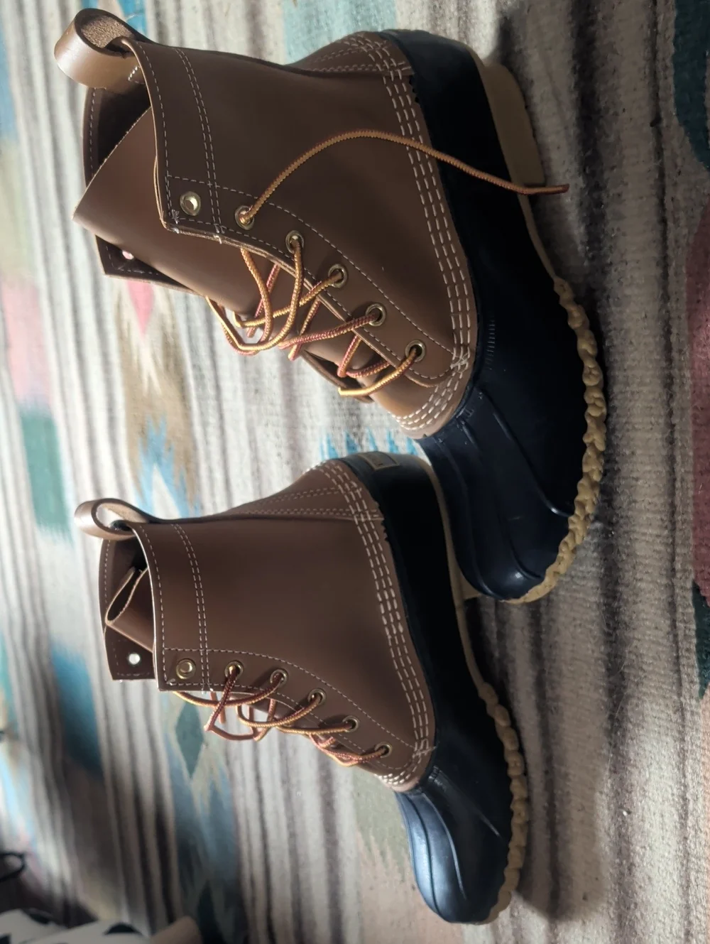 LL Bean Brown and Black Duck Boots - Lace-Up Waterproof 9N Women's